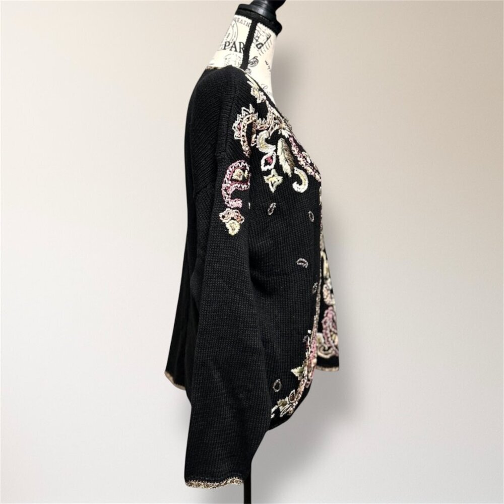 Heirloom Collectibles L Black‎ Floral Embroidered Cardigan Boho Cottage Y2K NWT - Picture 2 of 7